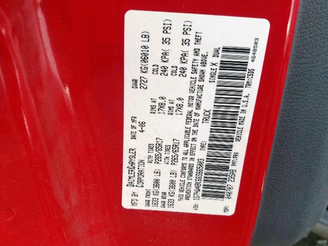 1D7HW48K66S665003 - 2006 DODGE DAKOTA QUA RED photo 10