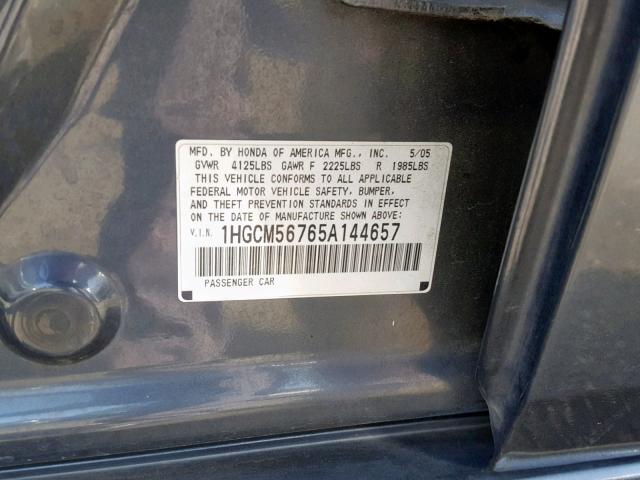 1HGCM56765A144657 - 2005 HONDA ACCORD EX BLUE photo 10