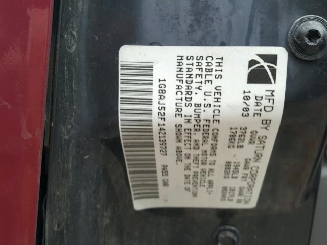 1G8AJ52F14Z139727 - 2004 SATURN ION LEVEL MAROON photo 10