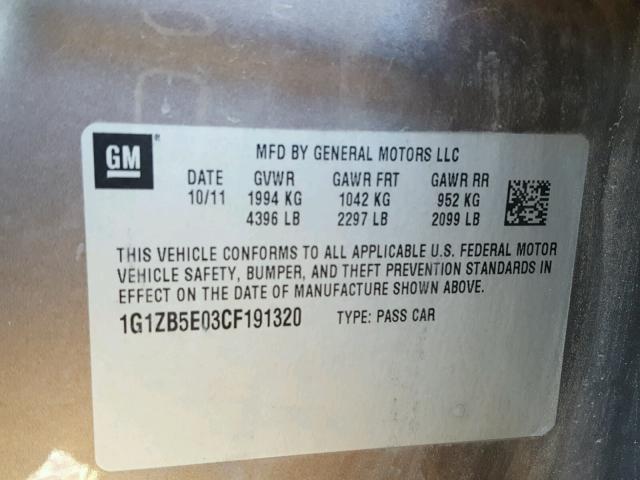 1G1ZB5E03CF191320 - 2012 CHEVROLET MALIBU LS Boz foto 10