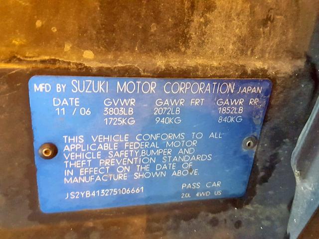 JS2YB413275106661 - 2007 SUZUKI SX4 BLACK photo 10