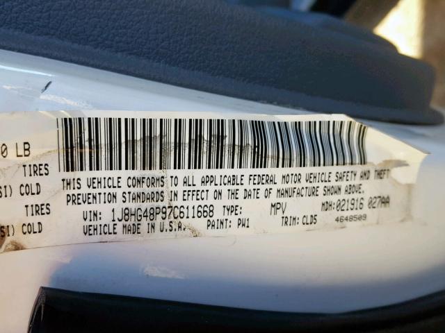 1J8HG48P97C611668 - 2007 JEEP COMMANDER თეთრი ფოტო 10