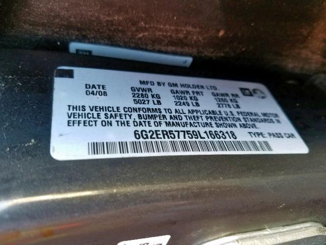 6G2ER57759L166318 - 2009 PONTIAC G8 BLACK photo 10