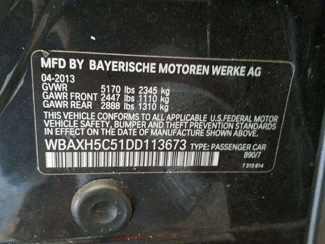 WBAXH5C51DD113673 - 2013 BMW 528 XI BLACK photo 10