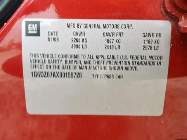 1G6DZ67AX80159728 - 2008 CADILLAC STS RED photo 10