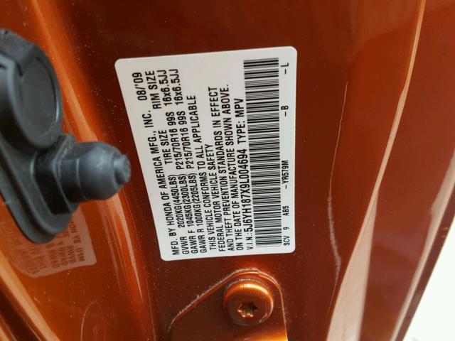 5J6YH187X9L004694 - 2009 HONDA ELEMENT EX ORANGE photo 10