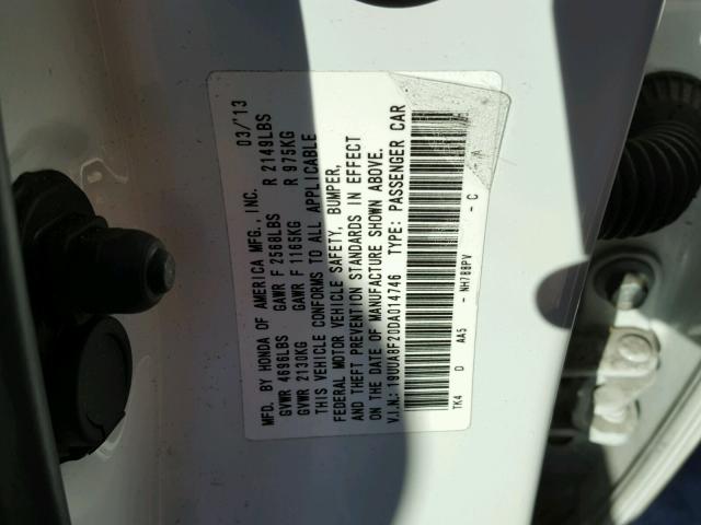 19UUA8F20DA014746 - 2013 ACURA TL WHITE photo 10