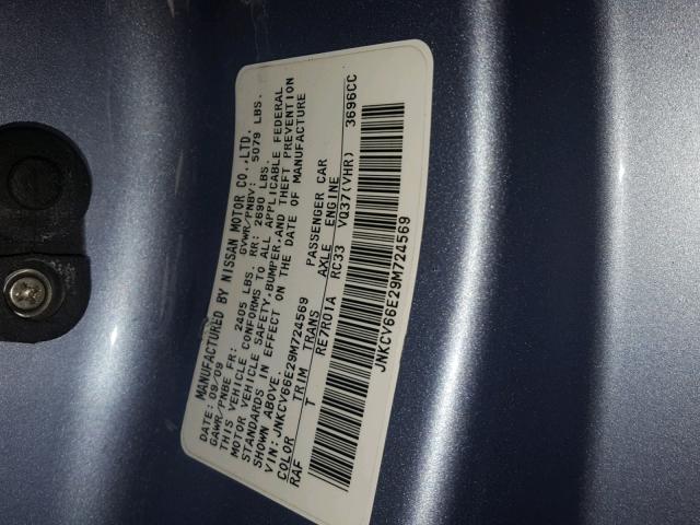 JNKCV66E29M724569 - 2009 INFINITI G37 BASE BLUE photo 10