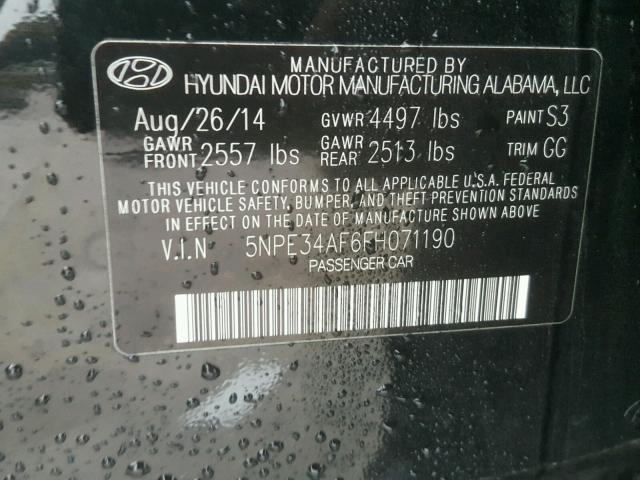 5NPE34AF6FH071190 - 2015 HYUNDAI SONATA SPO BLACK photo 10