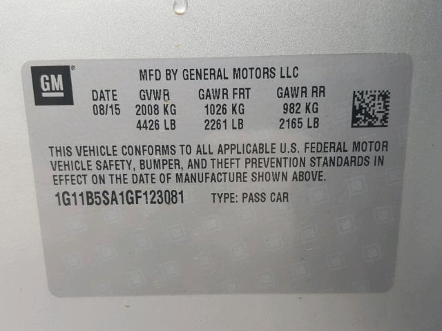 1G11B5SA1GF123081 - 2016 CHEVROLET MALIBU LIM 银色 照片 10