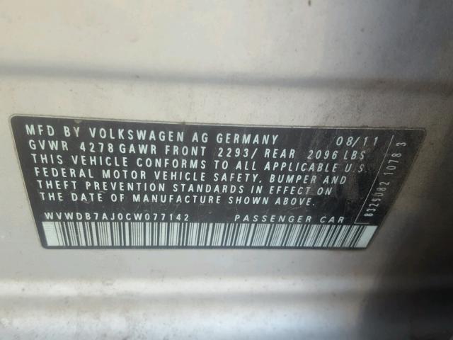 WVWDB7AJ0CW077142 - 2012 VOLKSWAGEN GOLF 银色 照片 10