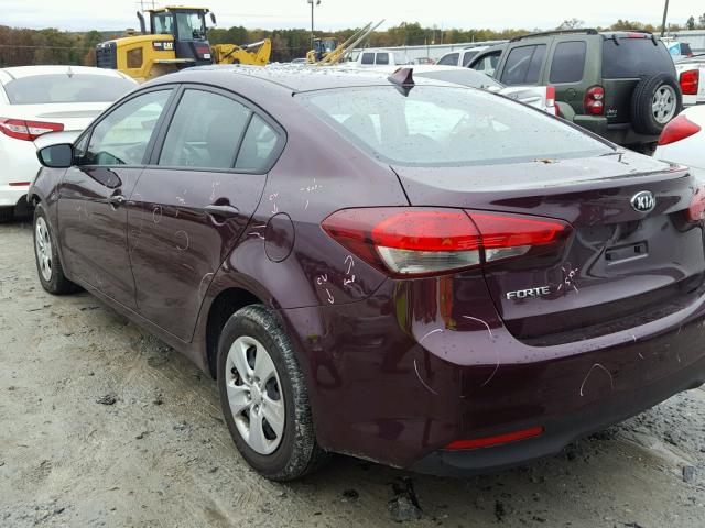 3KPFK4A72JE200894 - 2018 KIA FORTE LX BURGUNDY photo 3