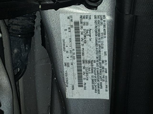 1FAHP3F20CL241462 - 2012 FORD FOCUS SE SILVER photo 10