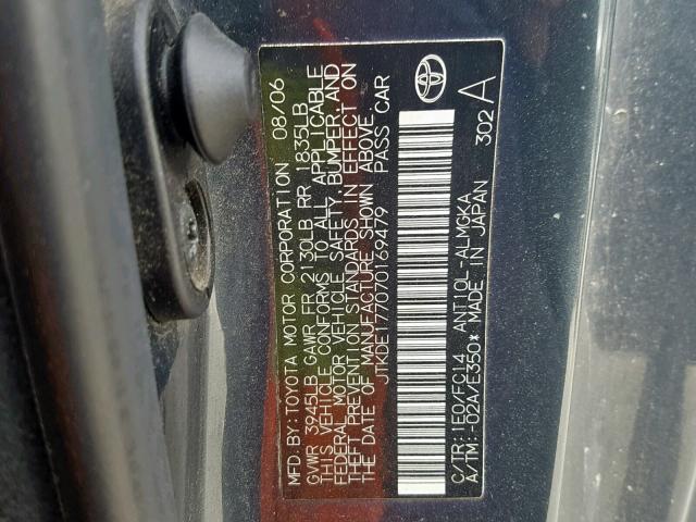 JTKDE177070169479 - 2007 TOYOTA SCION TC 灰色 照片 10