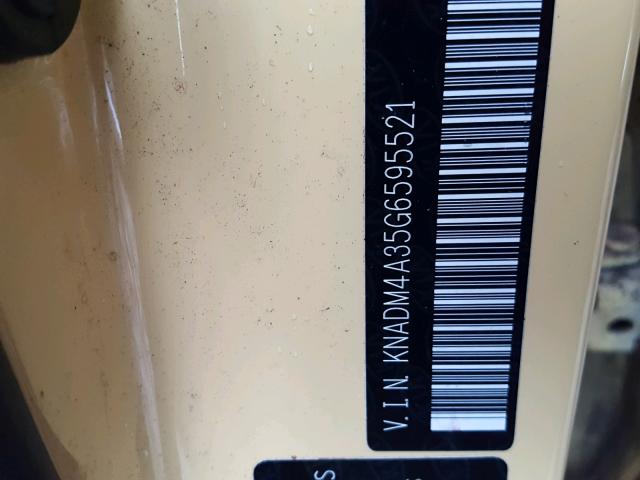 KNADM4A35G6595521 - 2016 KIA RIO LX YELLOW photo 10