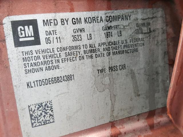 KL1TD5DE6BB243881 - 2011 CHEVROLET AVEO LS 棕色 照片 10