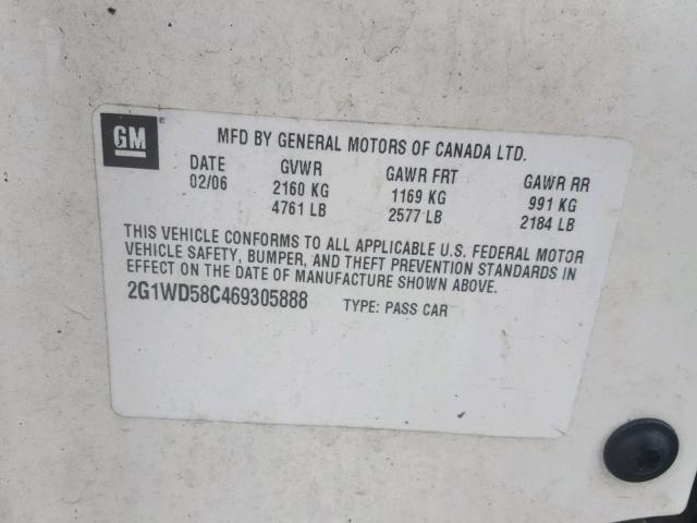 2G1WD58C469305888 - 2006 CHEVROLET IMPALA SUP თეთრი ფოტო 10