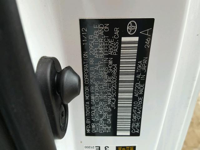 JTKJF5C72D3059864 - 2013 TOYOTA SCION TC თეთრი ფოტო 10