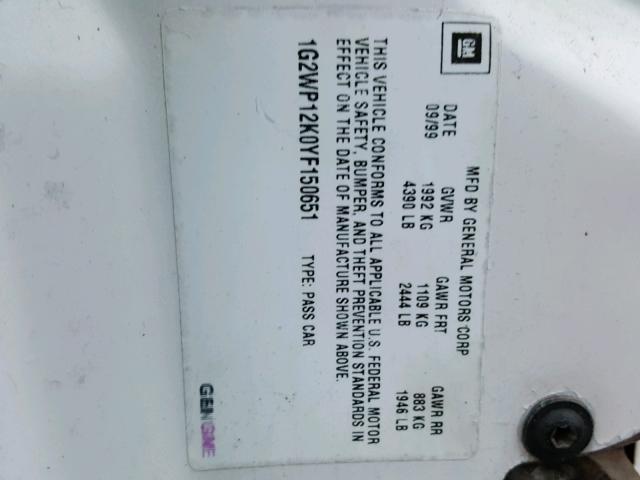 1G2WP12K0YF150651 - 2000 PONTIAC GRAND PRIX WHITE photo 10