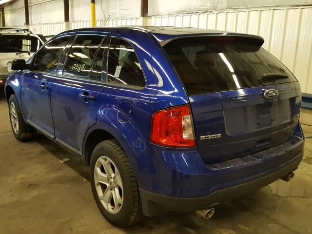 2FMDK3JC1DBB22503 - 2013 FORD EDGE SEL BLUE photo 3