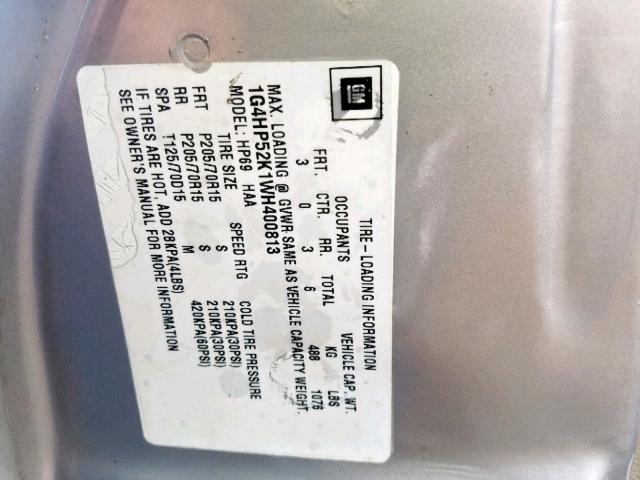 1G4HP52K1WH400813 - 1998 BUICK LESABRE CU TAN photo 10