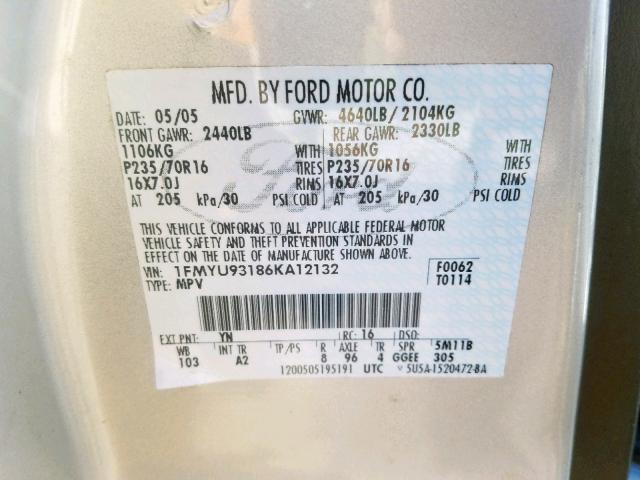 1FMYU93186KA12132 - 2006 FORD ESCAPE XLT SILVER photo 10