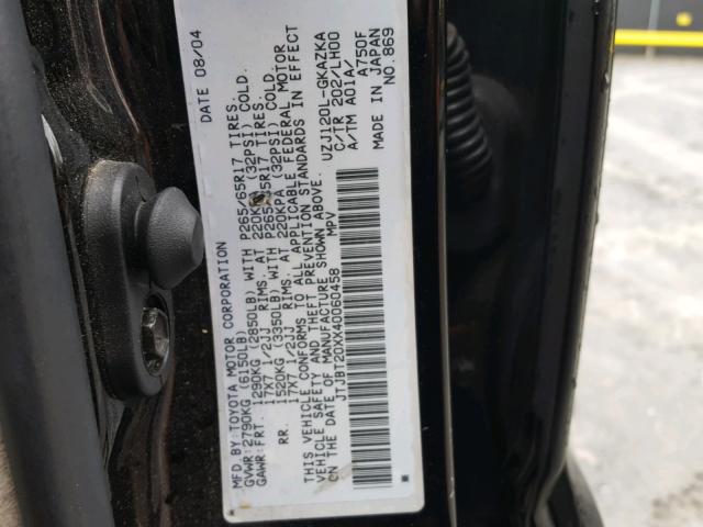 JTJBT20XX40060458 - 2004 LEXUS GX 470 BLACK photo 10