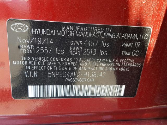 5NPE34AF2FH138142 - 2015 HYUNDAI SONATA SPO RED photo 10