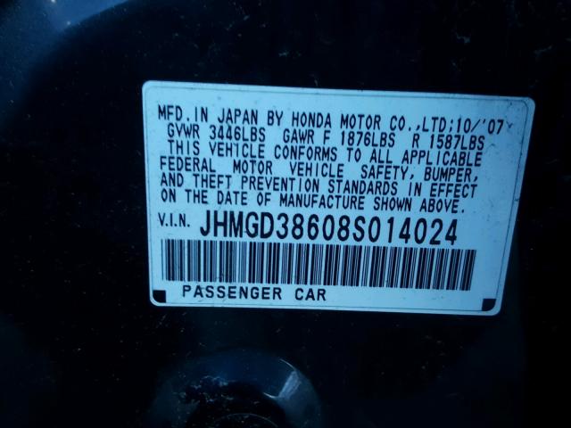 JHMGD38608S014024 - 2008 HONDA FIT SPORT BLACK photo 10