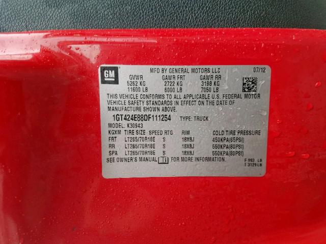 1GT424E88DF111254 - 2013 GMC SIERRA K35 RED photo 10