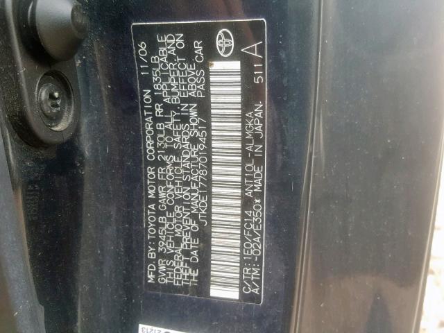 JTKDE177870194517 - 2007 TOYOTA SCION TC გრაფიტი ფოტო 10