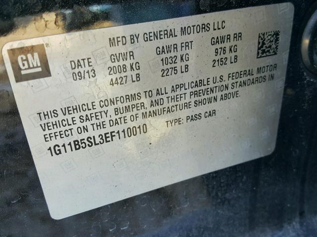 1G11B5SL3EF110010 - 2014 CHEVROLET MALIBU LS 黑色 照片 10