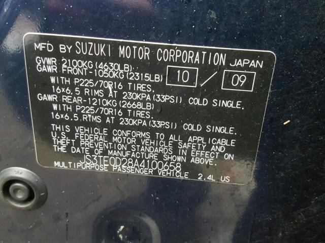 JS3TE0D28A4100658 - 2010 SUZUKI GRAND VITA BLUE photo 10