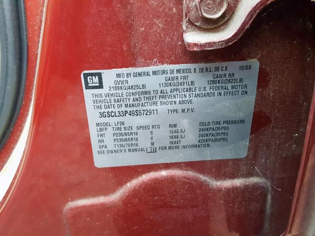 3GSCL33P49S572911 - 2009 SATURN VUE XE RED photo 10