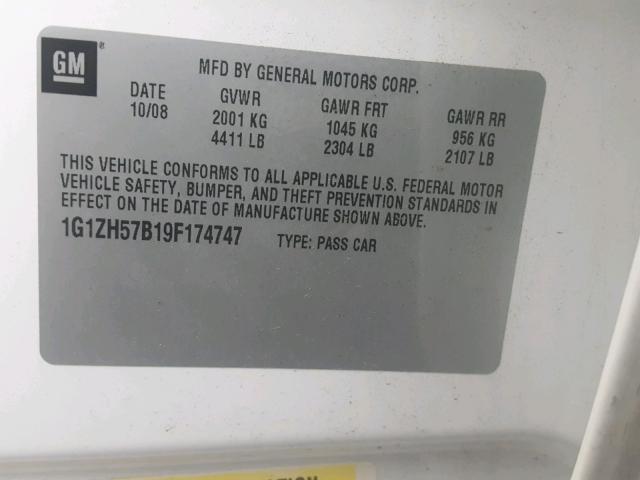 1G1ZH57B19F174747 - 2009 CHEVROLET MALIBU 1LT 白色 照片 10