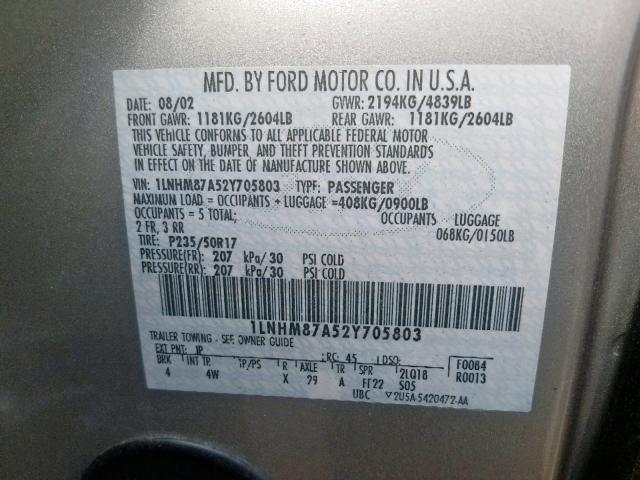 1LNHM87A52Y705803 - 2002 LINCOLN LS 银色 照片 10