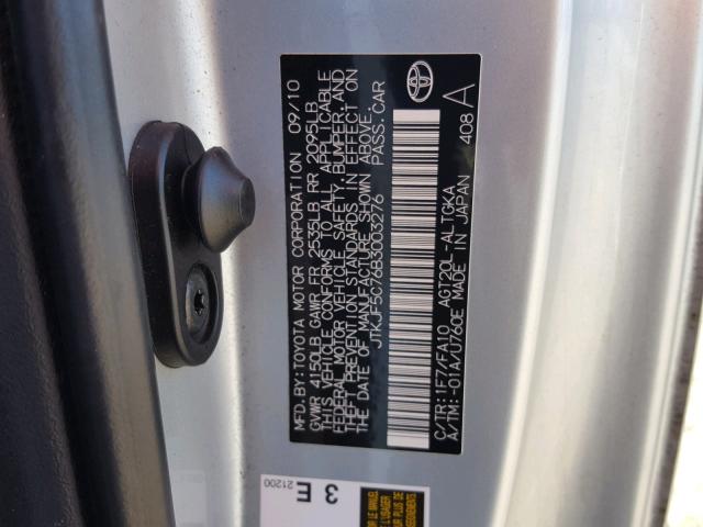 JTKJF5C76B3003276 - 2011 TOYOTA SCION TC 银色 照片 10