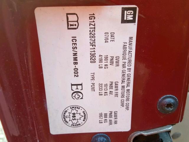 1G1ZT52875F113620 - 2005 CHEVROLET MALIBU LS 红色 照片 10