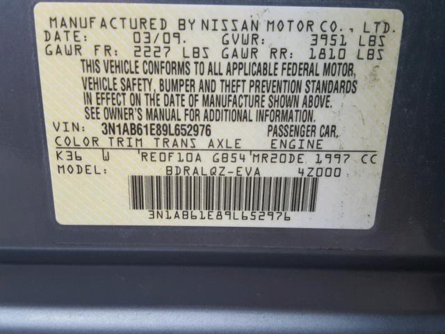 3N1AB61E89L652976 - 2009 NISSAN SENTRA 2.0 GRAY photo 10