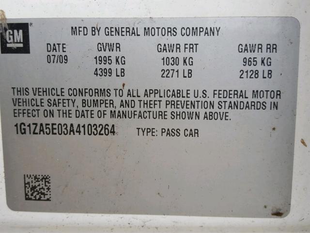 1G1ZA5E03A4103264 - 2010 CHEVROLET MALIBU LS Ақ фото 10