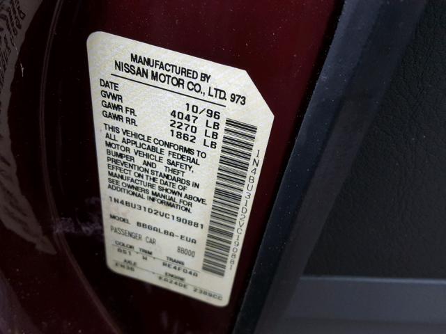 1N4BU31D2VC190881 - 1997 NISSAN ALTIMA XE MAROON photo 10