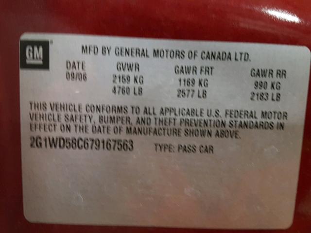 2G1WD58C679167563 - 2007 CHEVROLET IMPALA SUP RED photo 10