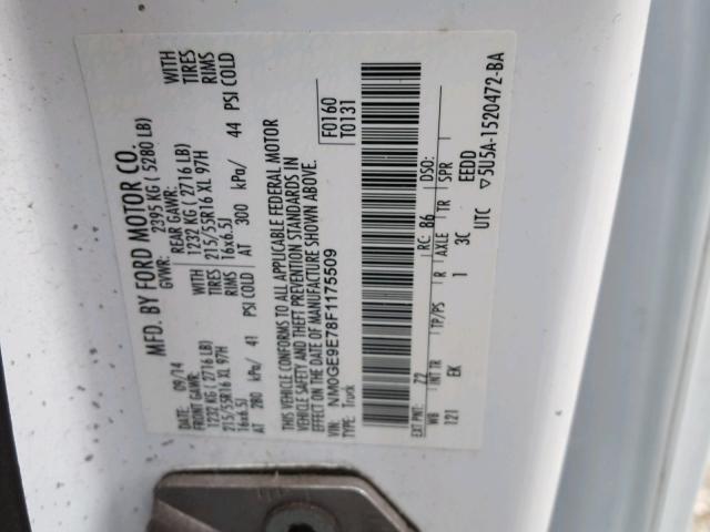 NM0GE9E78F1175509 - 2015 FORD TRANSIT CO WHITE photo 10