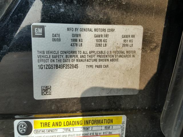 1G1ZG57B49F252845 - 2009 CHEVROLET MALIBU LS BLACK photo 10