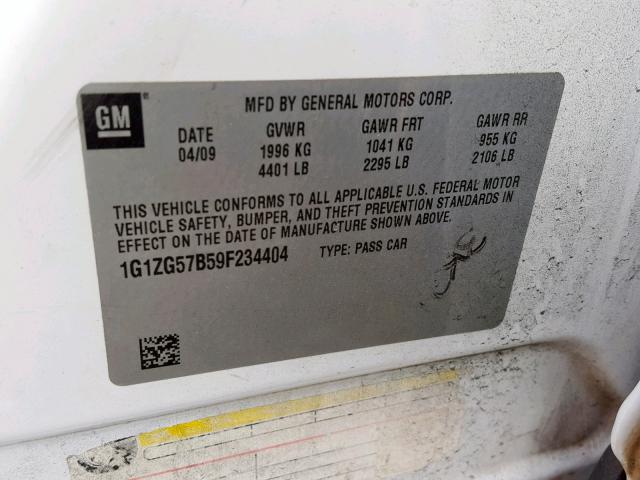 1G1ZG57B59F234404 - 2009 CHEVROLET MALIBU LS Ağ foto 10