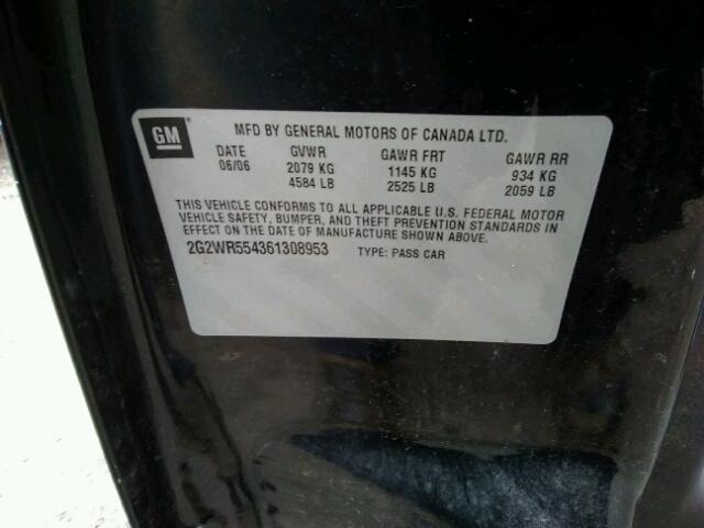 2G2WR554361308953 - 2006 PONTIAC GRAND PRIX BLACK photo 10