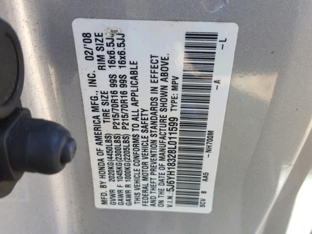 5J6YH18328L011599 - 2008 HONDA ELEMENT LX GRAY photo 10