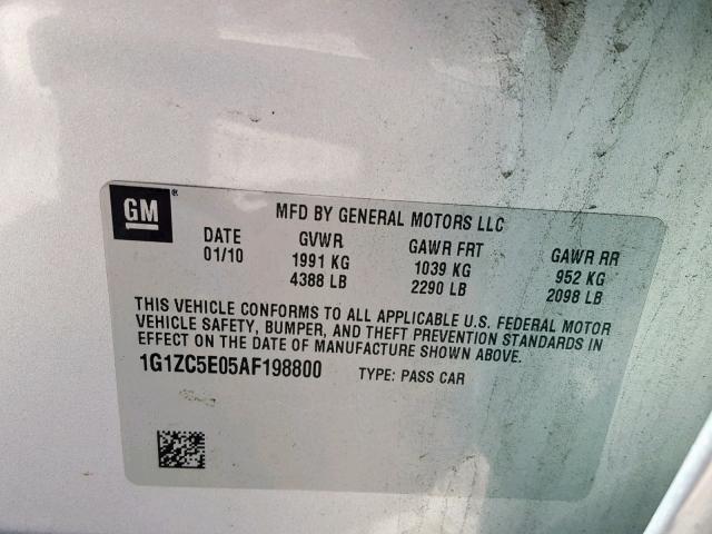 1G1ZC5E05AF198800 - 2010 CHEVROLET MALIBU 1LT 银色 照片 10