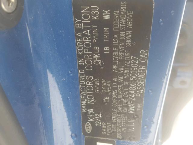 KNAFZ4A8XE5019027 - 2014 KIA FORTE EX BLUE photo 10