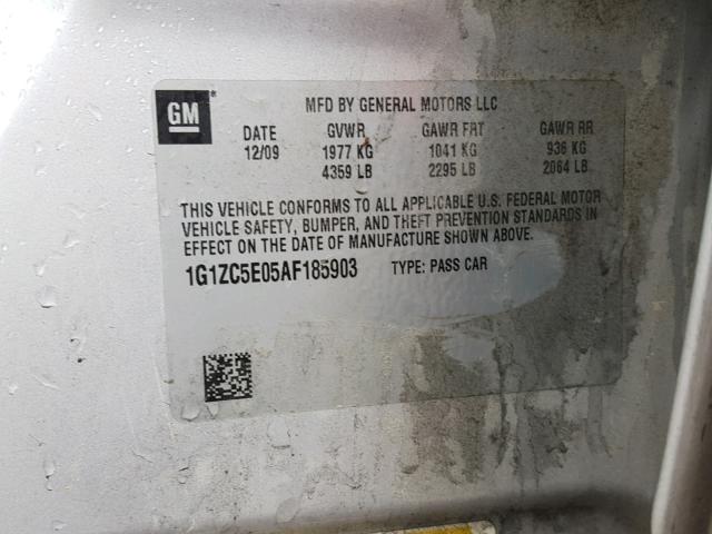 1G1ZC5E05AF185903 - 2010 CHEVROLET MALIBU 1LT SILVER photo 10